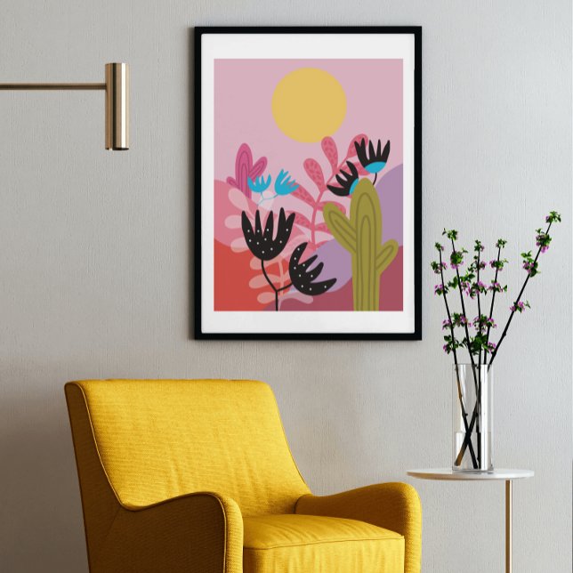 Färgrik sol öken modern kaktus deco konsttryck poster (Skapare uppladdad)