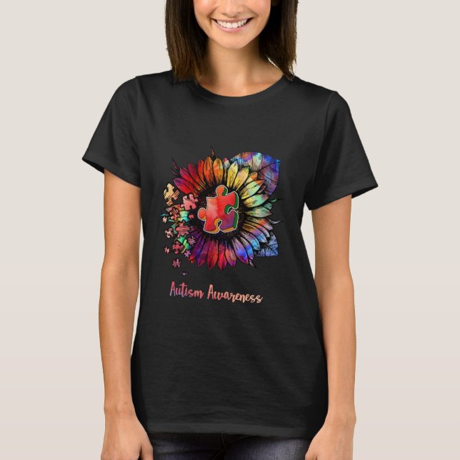 Färgrik solros för Autismmedvetenhet T Shirt (Framsida)
