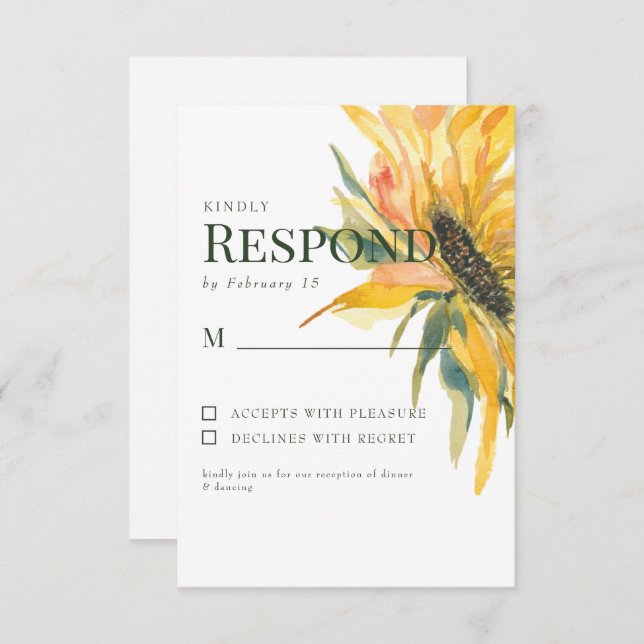 Färgrik solrosstjäl bröllops-RSVP OSA Kort (Fram/baksida)