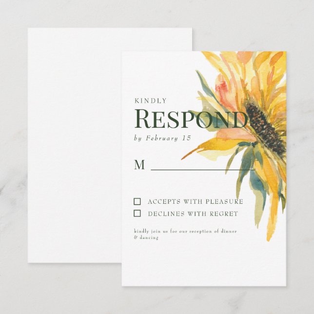 Färgrik solrosstjälk bröllops-RSVP OSA Kort (Fram/baksida)