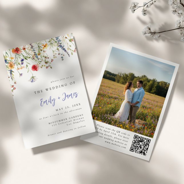 Färgrik Sommar Blommig QR-kod Foto Bröllop Inbjudningar (Skapare uppladdad)