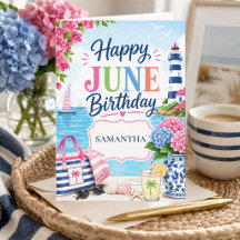 Färgrik sommar kust Anpassat namn Juni födelsedag