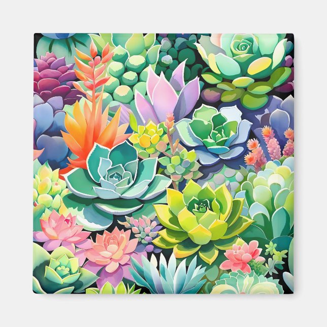 Färgrik sommar saftig botanisk trädgård magnet (Framsidan)