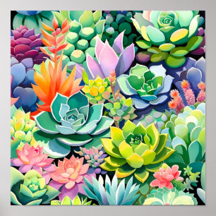 Färgrik sommar saftig botanisk trädgård poster