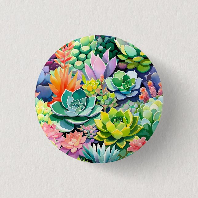 Färgrik sommar succulent botanisk trädgård knapp (Framsida)
