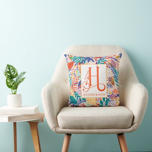 Färgrik sommarblommig mönster monogram H Kudde (Stol)
