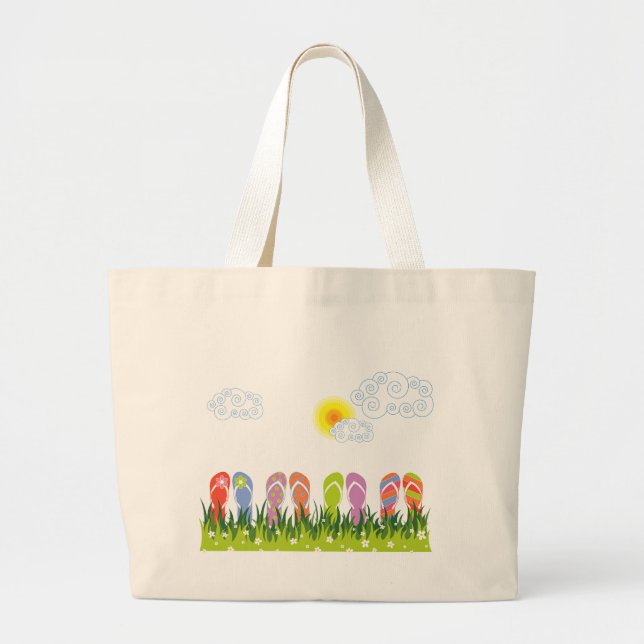 Färgrik sommarflinflip flops som är rolig i jumbo tygkasse (Framsidan)