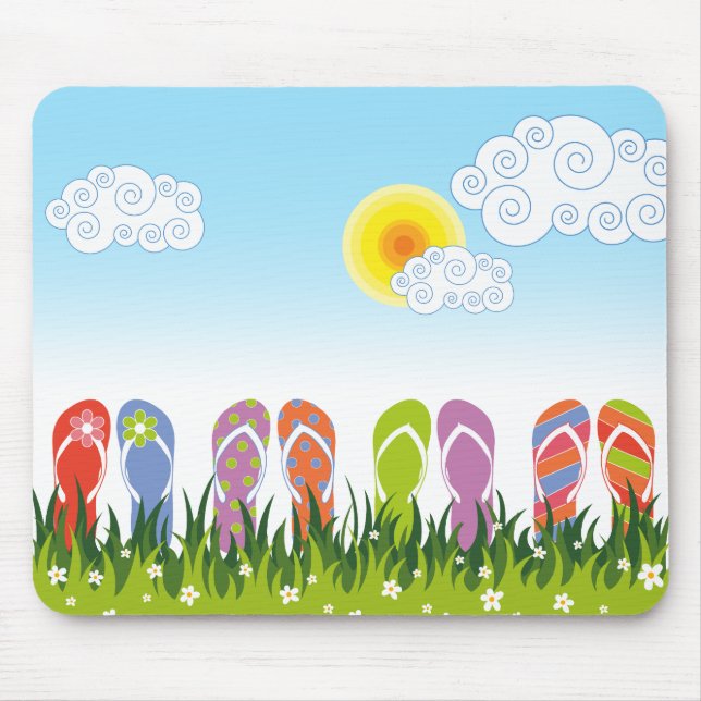 Färgrik sommarflinflip flops som är rolig i musmatta (Framsidan)