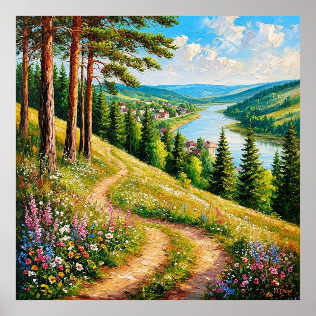 Färgrik sommarlandskap med vilda blommor poster (Framsidan)