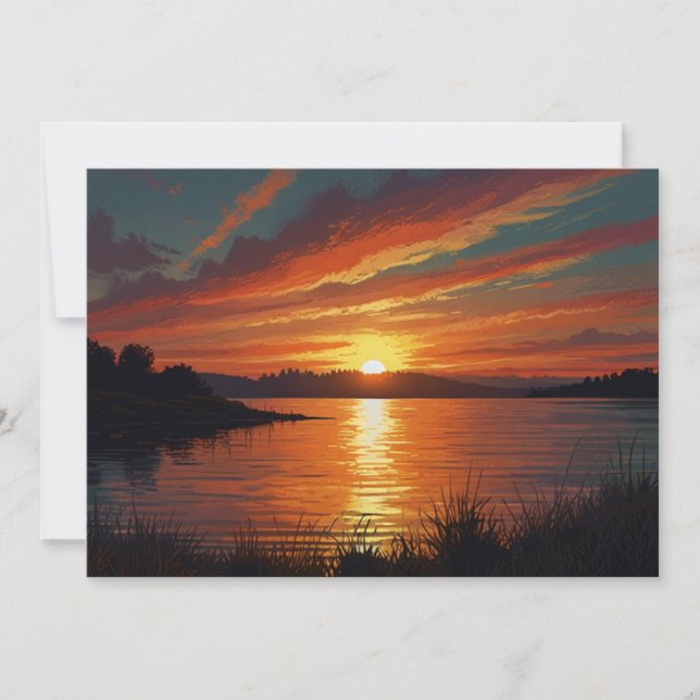 Färgrik sommarsjö solnedgång soluppgång Reflektion Julkort (Framsida)