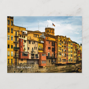 Färgrik Spanien Girona Flod Reflektion Fotografi Vykort