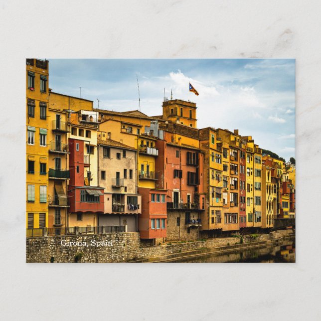 Färgrik Spanien Girona Flod Reflektion Fotografi Vykort (Framsida)
