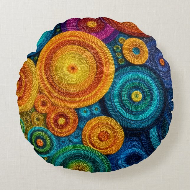 Färgrik Spiral Abstrakt Mönster Geometrisk Virvel Rund Kudde (Framsidan)