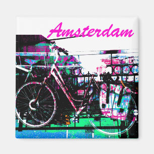 Färgrik stads- cykelcollage - Amsterdam serie Magnet