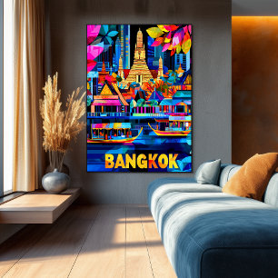Färgrik stadsbild från Bangkok livfull siluett Poster