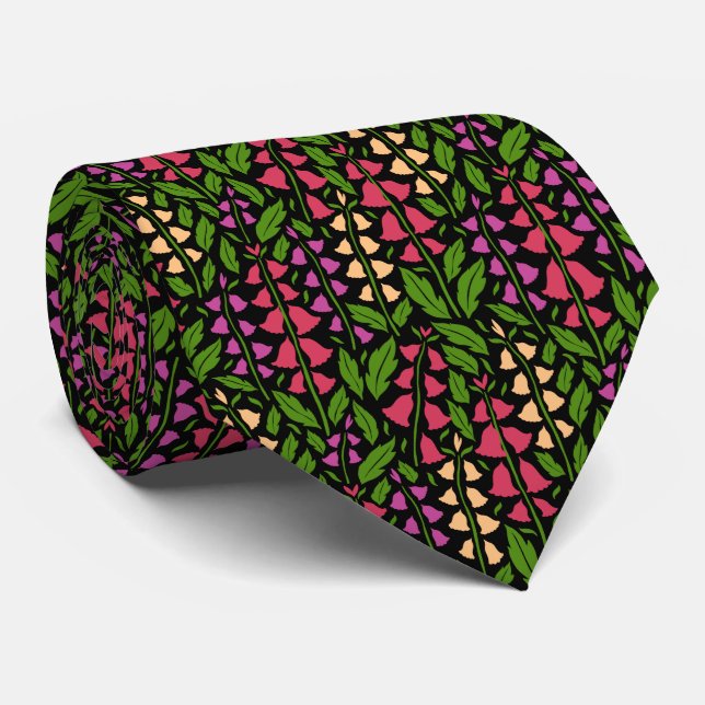 Färgrik stiliserad digitalis trädgårdsblomma  slips (Rullad)