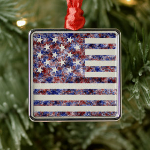 Färgrik stjärnbeströdd banner Amerika flagga Julgransprydnad Metall
