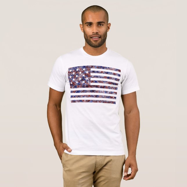 Färgrik stjärnbeströdd banner Amerika flagga T Shirt (Hel framsida)