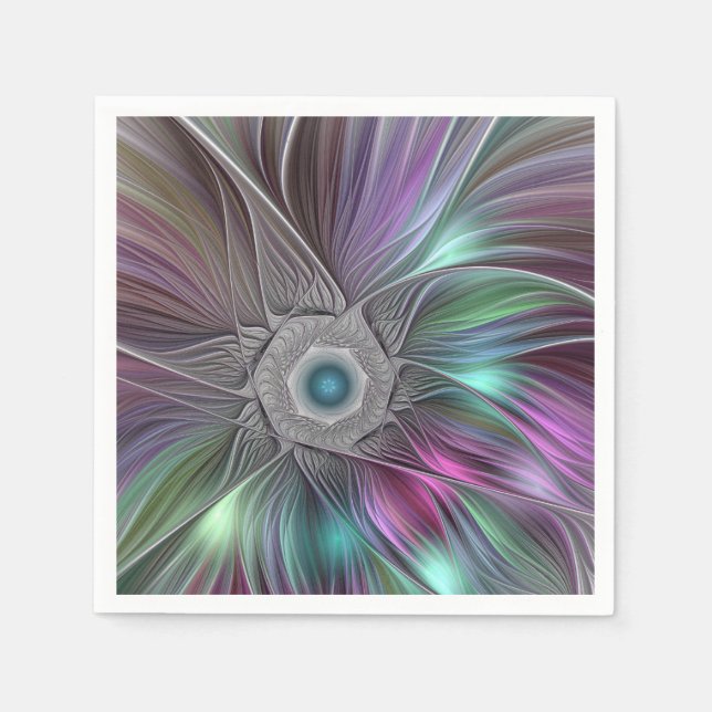 Färgrik stor blomma Abstrakt Trippy Fraktal konst Pappersservett (Framsidan)