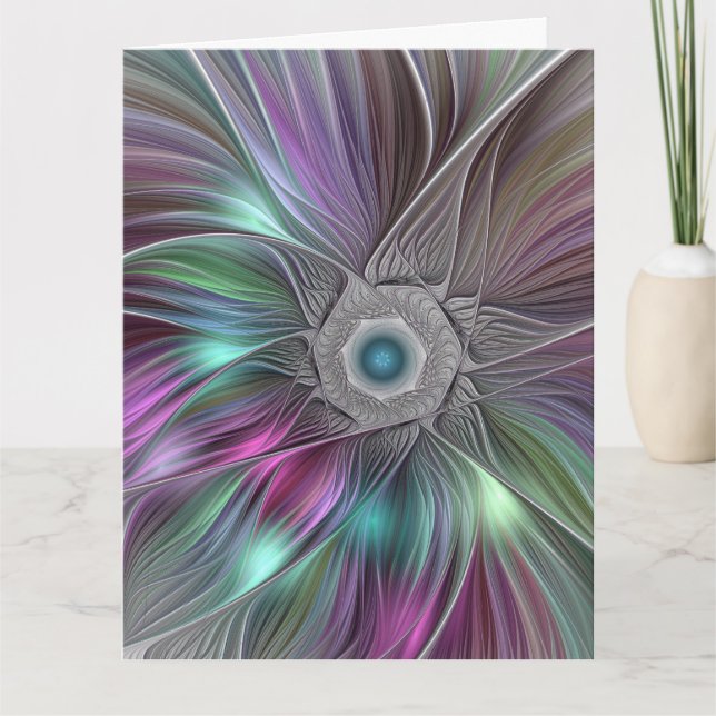 Färgrik stor blomma Abstrakt Trippy Fraktal konst Tack Kort (Framsida)