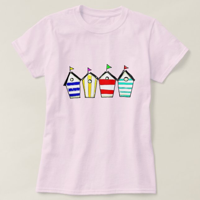 Färgrik strandhytt-illustration t shirt (Design framsida)