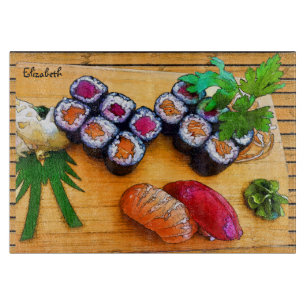 Färgrik Sushiteckningskärbräda