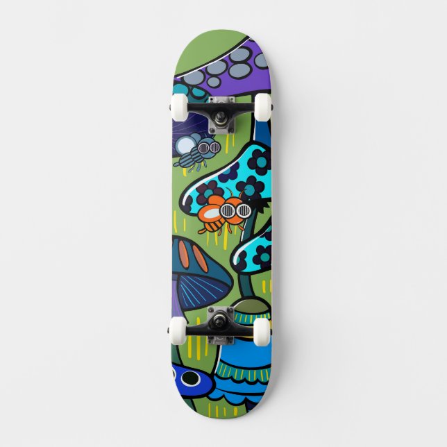 Färgrik Svampillustration  Mini Skateboard Bräda 18,5 Cm (Framsida)