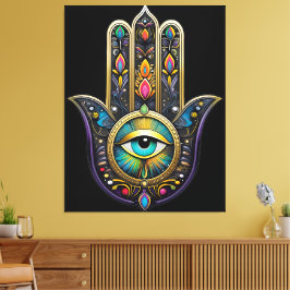 Färgrik Svart Guld Hamsa m/ Turkos Tredje Öga Canvastryck