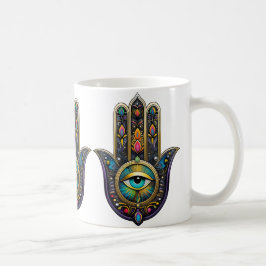 Färgrik Svart Guld Hamsa med Turkos Tredje Öga Kaffemugg