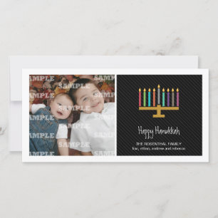 Färgrik svart menora Hanukkah Julkort