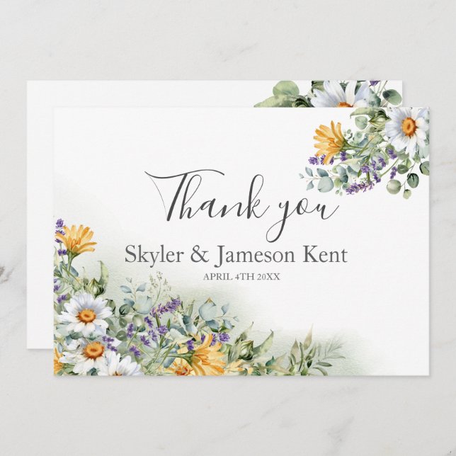 Färgrik tacksamhetskort för vildblomsbröllop tack kort (Fram/baksida)