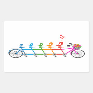 färgrik tandem cykel med den gulliga fågelfamilj rektangulärt klistermärke