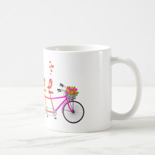färgrik tandem cykel med den gulliga fågelfamiljen kaffemugg