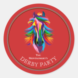 Färgrik tävlingshäst Derbyfest röd Runt Klistermärke