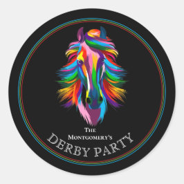 Färgrik tävlingshäst Derbyfest svart Runt Klistermärke