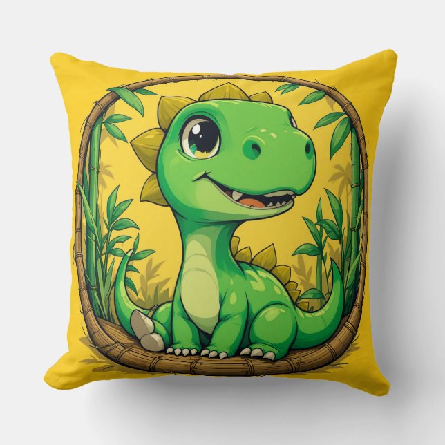 Färgrik Tecknad Dinosaurie Kudde (Framsida)