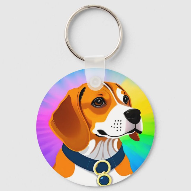 Färgrik Tecknad Hundillustration Nyckelring (Framsida)