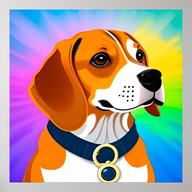 Färgrik Tecknad Hundillustration Poster (Framsidan)