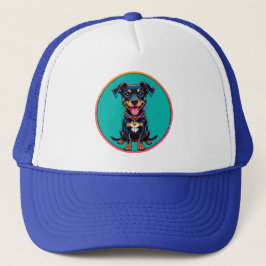 Färgrik tecknad illustration av en glad hund keps
