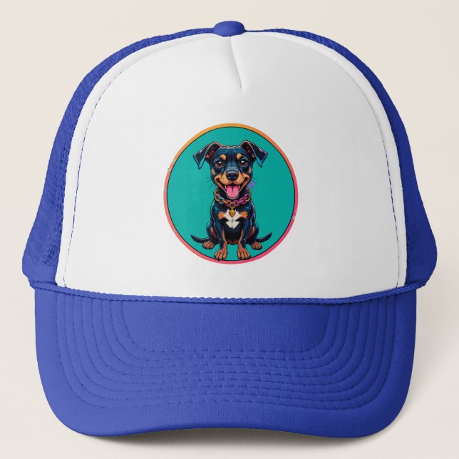Färgrik tecknad illustration av en glad hund keps (Framsida)