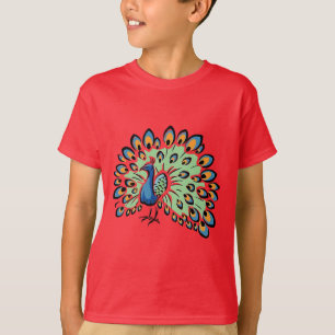 Färgrik tecknadpåfågel t-shirt