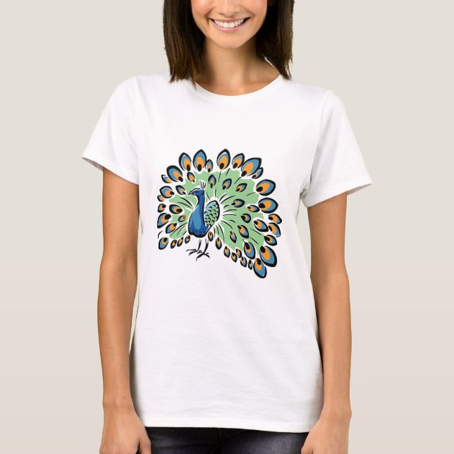 Färgrik tecknadpåfågel tee (Framsida)