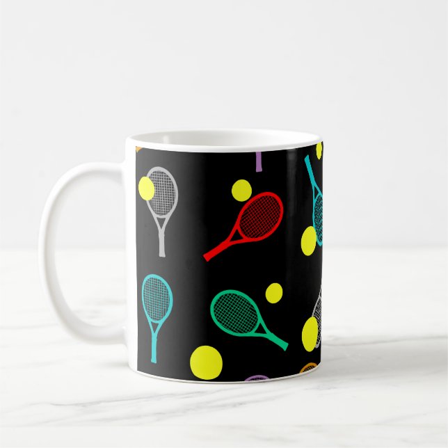 Färgrik tennis sömlöst mönster - racket & boll   kaffemugg (Vänster)