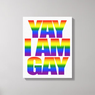 Färgrik text Yay för LGBT-regnbågeflagga mig Canvastryck