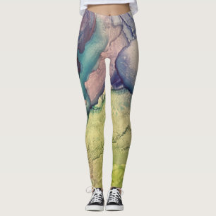 Färgrik Texturerad Alkoholbläck Vätska Abstrakt Ko Leggings