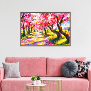 Färgrik Texturerad Sakura Trädallé - Färgrik Canvastryck