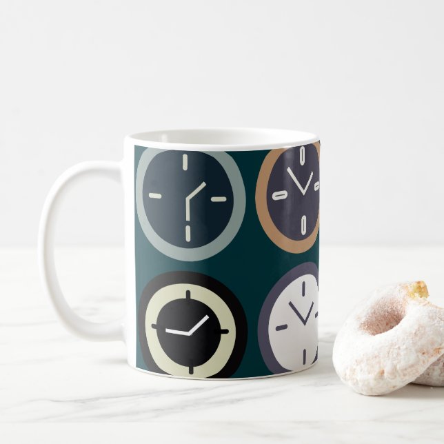Färgrik Tid Klocka Mönster Urmakare Horolog Kaffemugg (Med munk)