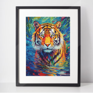 Färgrik Tiger Abstrakt målning Poster