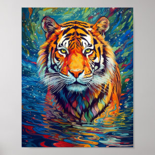 Färgrik Tiger Abstrakt målning Poster