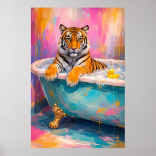 Färgrik Tiger Badkar Poster, Abstrakt Djur Vägg Poster
